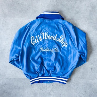 Vintage 80s Satin Bomber Jacket: Ed's Woodshop Chain Stitch