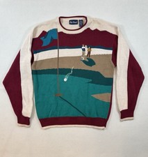 Vintage Par Four Golf Sweater Mens 2XL Embroidered Golfer Scene Knit Cotton