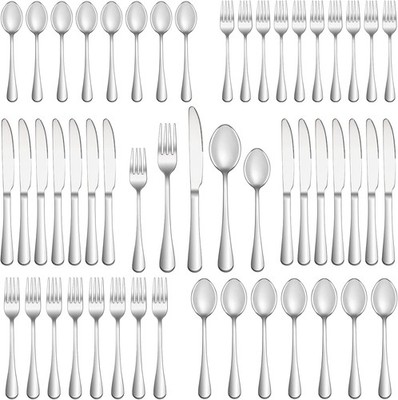50 Piece Silverware Set Service for 10,Premium Stainless Steel Silver 