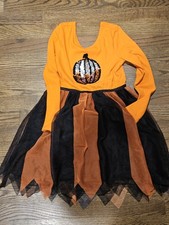 Cat  Jack Girls Halloween Sequin Tulle Dress 6/7 Orange Black Pumpkin