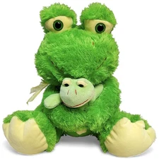 Green Frog Plush w/ Baby Soft Stuffed Animal Friend 13"