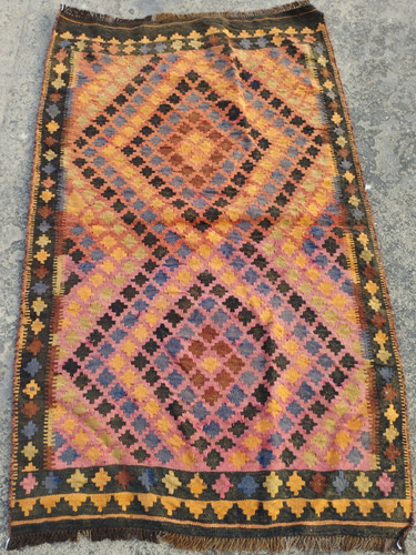 Vintage Traditional Oriental Afghan Maimana Multicolor Wool Kilim Rug 155x93 cm