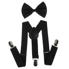 Kids Suspenders Set for Boys Girls Toddlers Adjustable 25"for 2-10Y Black
