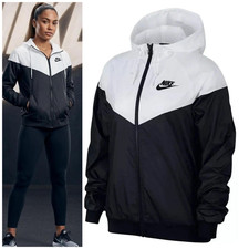 Nike Women s Windrunner Jacket M White/Black AR3092-010 Full Zip Hooded Worn x 1