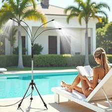 Outdoor Misting System, Standing Patio Cooler with Adjustable 4.1FT Tripod & ...