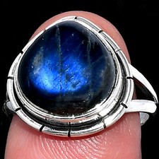 Blue Fire Labradorite - Madagascar 925 Sterling Silver Ring s.7 Jewelry R-1012