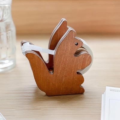 ROLUXENTIA Clear Tape Dispenser - Wooden Squirrel Cute Small, 