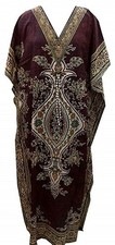 Women Polyester Kaftan Maxi Dress Beach Holiday Plus Gown Night Dress Brown