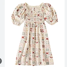 Rylee + Cru Della Dress Girls 2-3Y Cream Puff Sleeve Smocked Woodland Floral