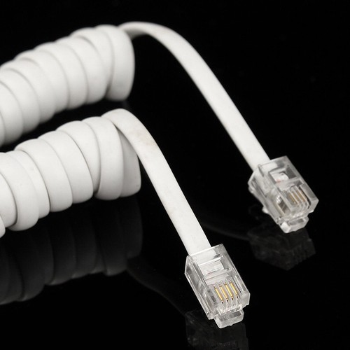 2M Coiled Telephone Cord White RJ10 Extension Curly Spring Phone Cable - Zdjęcie 4 z 7
