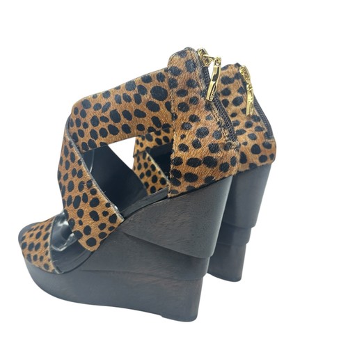 Diane von Furstenberg Opal Wedge Sandals Leopard Leather Calf Hair Brown Size 8 - Picture 6 of 12