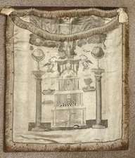 Antique 1812 Masonic Silk Apron. Copperplate Engraving By Thomas Kensett. READ