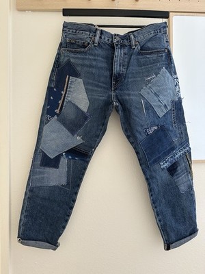 Ralph Lauren Avery Boyfriend Denim Patchwork Jeans Size 28 Cuff Ankle NWT 