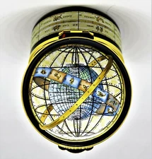 CRUMMLES ENGLISH ENAMEL BOX - CELESTIAL WORLD MAP & ZODIAC -ASTRONOMY- ASTROLOGY
