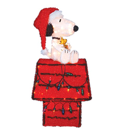 36" ProductWorks 3D Soft Tinsel Lighted Christmas Sculpture Snoopy on Doghouse 36" ProductWorks 3D Soft Tinsel Lighted Christmas Sculpture Snoopy on Doghouse