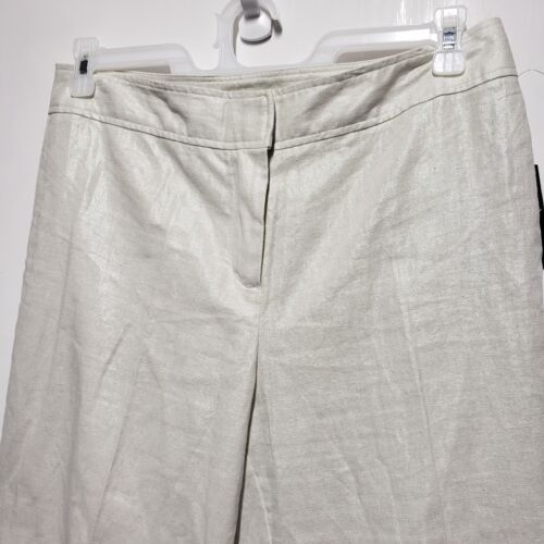 Russell Kemp NY White Linen Crop Pants Women's 12 Metallic Shimmer NEW - Picture 3 of 8