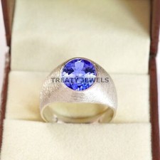 Tanzanite Oval Cut Gemstone With 14K Solid White Gold Ring For Men's #B660