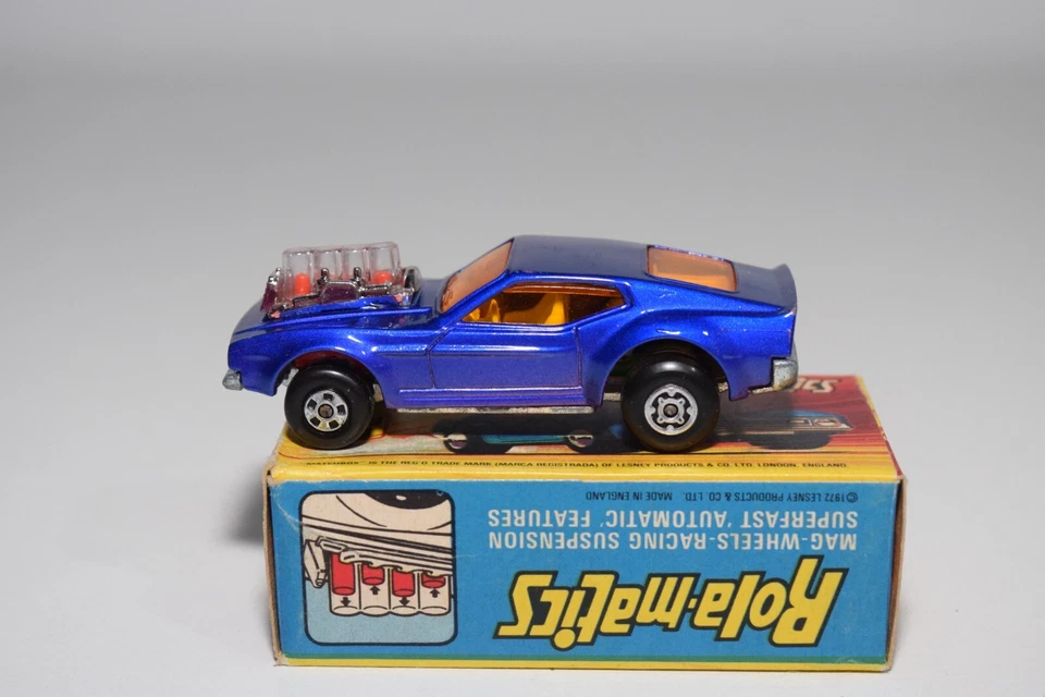 A94 1:64 3 INCH MATCHBOX SUPERFAST 10 FORD MUSTANG PISTON POPPER BLUE MIB - Image 2 of 4