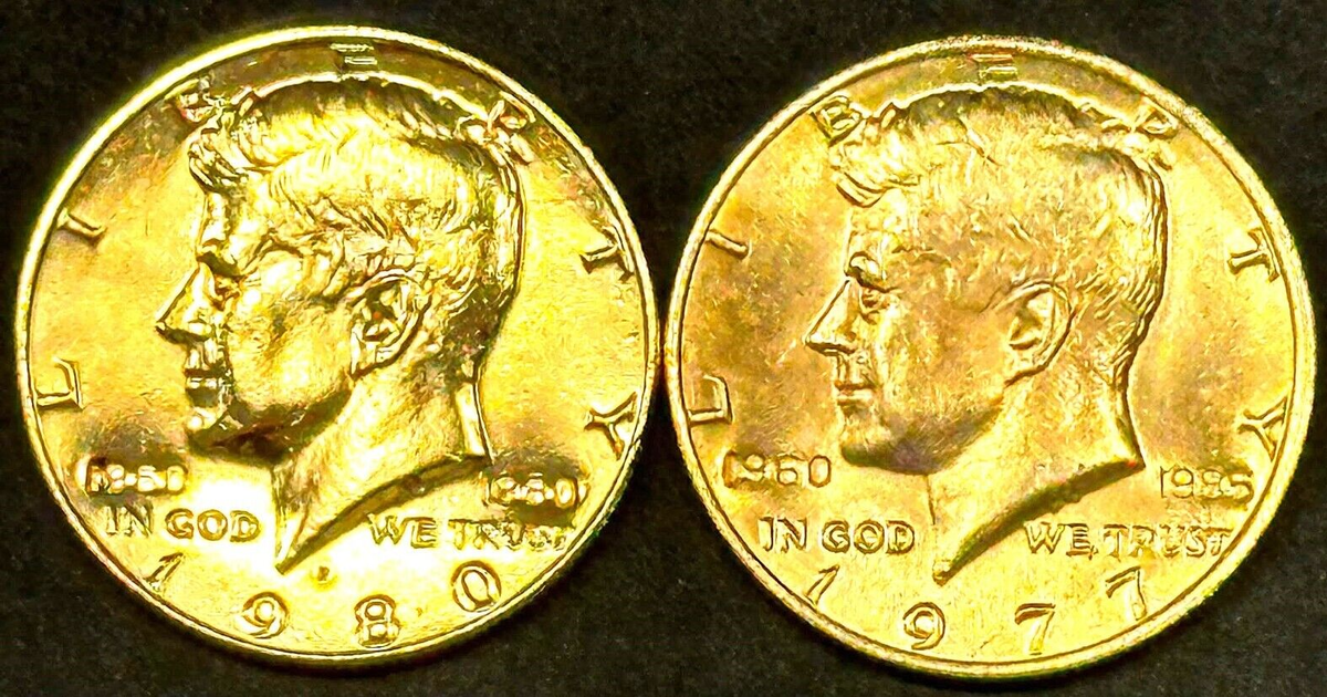 2) Anniversary 24k Gold Plated Kennedy Half Dollar Lot