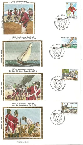 Guernsey SC # 303-306 Sir John Doyle 150th Death Anniv. FDC.Colorano Cachet.