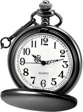 Classic Smooth Vintage Quartz Pocket Watch Arabic Numerals Scale Mens Womens...