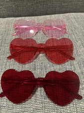 Heart Shaped Sunglasses Set Of 3, Pink Red, Valentines Day Set