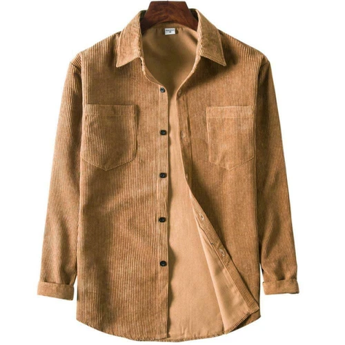Camisa de pana para hombre Chaqueta de manga larga Informal Top Solapa Retro Calce ajustado Bolsillo - Imagen 8 de 15