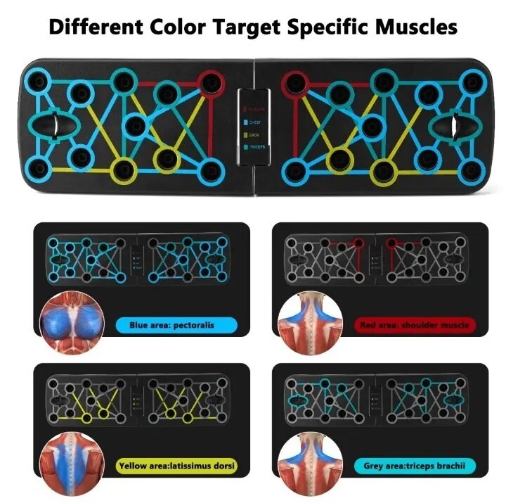 Portable Foldable 18 in 1 Home Exercise Fitness Push Up Board w/Anti-Slip Handle