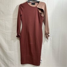 ASOS DESIGN long sleeve cut out rib midi dress with open back in contrast colour