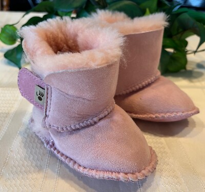 Bearpaw Booties Infant Toddler Girls Shearling Pink Fur Size M 12-18 Months 4/5