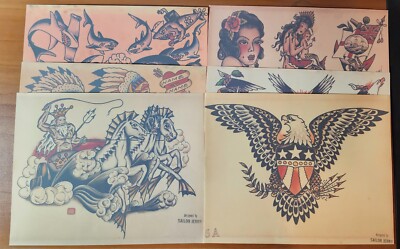 Sailor Jerry Traditional Vintage Style Tattoo Flash 6 Sheets 11x14