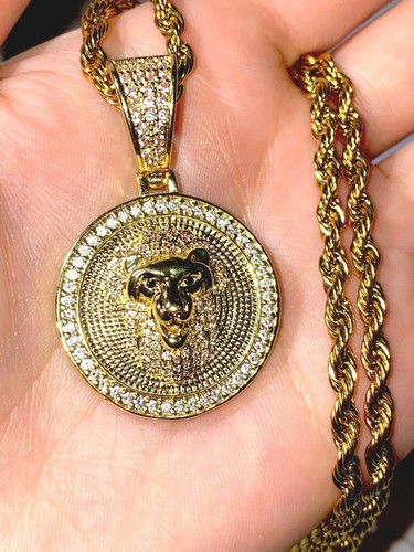Mens 14k Gold Filled Round Lion Head 