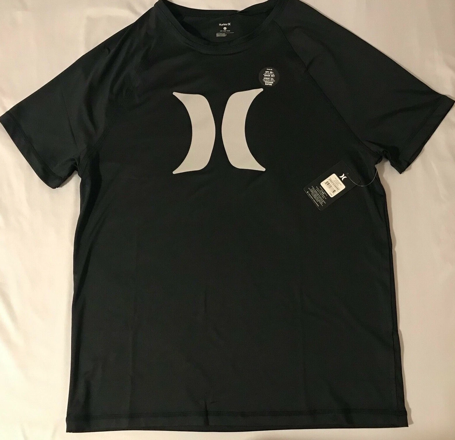NWT - HURLEY SS SUN SHIRT SURF UPF 50+ Quick Dry Black Reflective H NEW Men's L