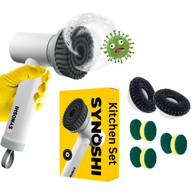 ! KITCHEN SET ! Synoshi  | Electric Spin Scrubber with 2 Steel & 6 Sponge Heads