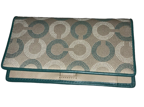 COACH Ashley Khaki Green Dotted Signature C Op Art Wallet Checkbook Holder - Picture 5 of 7