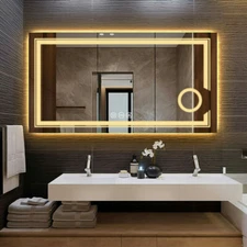 Rectangle LED Bathroom Mirror Vanity with Magnifier Wall Hanging Plug Dimmable