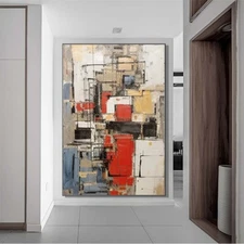 Red  Abstract Oil Painting Handmade Canvas Colorful Textured Painting