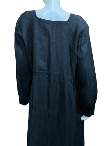 Vintage FLAX Linen Dress Size Large Long Heavy Black Pullover Box Pleated Maxi L - Picture 7 of 9