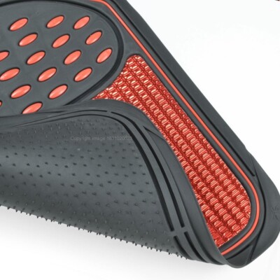 4-Piece Heavy Duty Car Floor Mat Set - Shiny Red & Black Metallic Rubber, Universal Fit