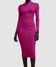 $350 Acler Womens Pink Windsor Ribbed Front-Twist Midi Bodycon Dress Size 6