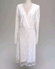 White Lace DRESS Plus Size 24 TUNIC 3/4 SLEEVE LOW HIP WAIST Wedding Tea Nylon 