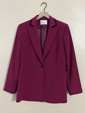 Le Suit Purple Black Trim Collar One Button Blazer Jacket Sz 6