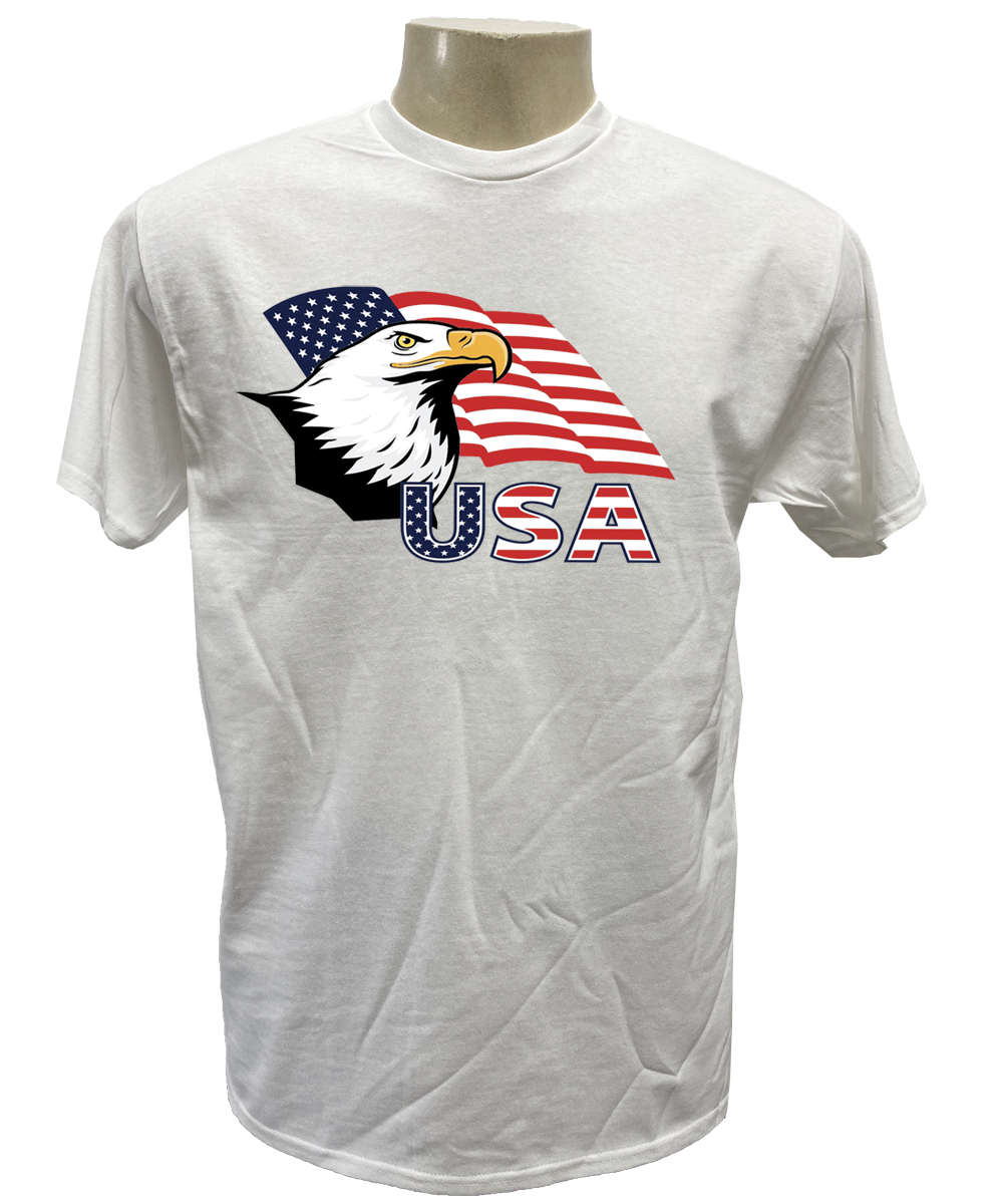 USA EAGLES AMERICAN FLAG T-SHIRT Black &amp; White Heat transfer TEE 