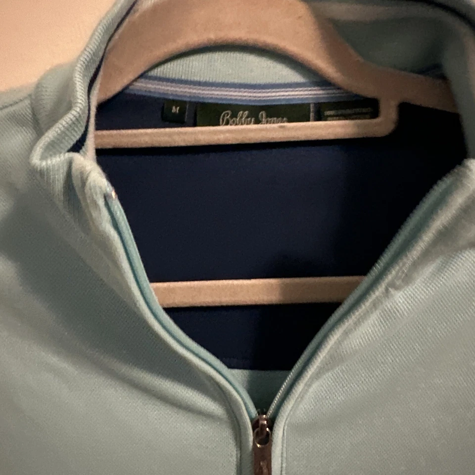 Chaleco Bobby Jones Para Hombres Mediano Azul Aqua Golf Pullover 1/4 Cremallera Algodón Pima Foto 2 de 4