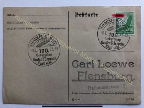Stempel listu 100. urodziny hrabiego von Zeppelin 1938 Carl Loewe Flensburg  - Zdjęcie 1 z 2