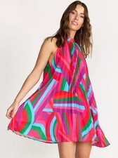 Beautiful New Flying Tomato Geometric Multicolor Halter Pleated Mini Dress M