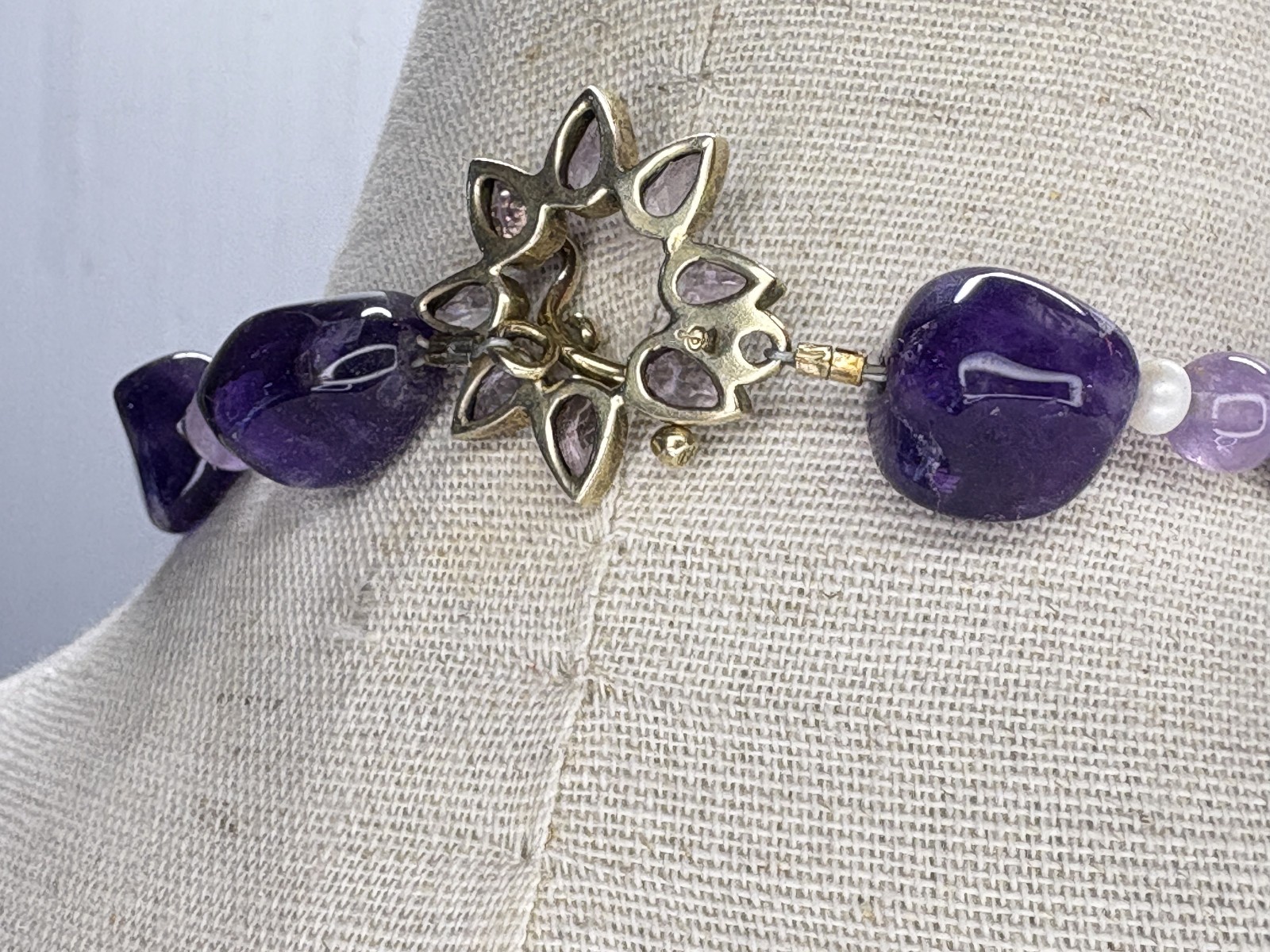 Sterling silver Amethyst chunk toggle necklace ha… - image 7