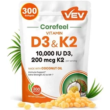 VEV Corefeel Vitamin D3 & K2 – 10,000 IU D3 + 200 mcg K2 + Coconut Oil