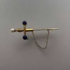 Masonic Pin Sword Italian Dagger Jabot Brooch 22K Gold Lapis Lazuli 3.4G 1950