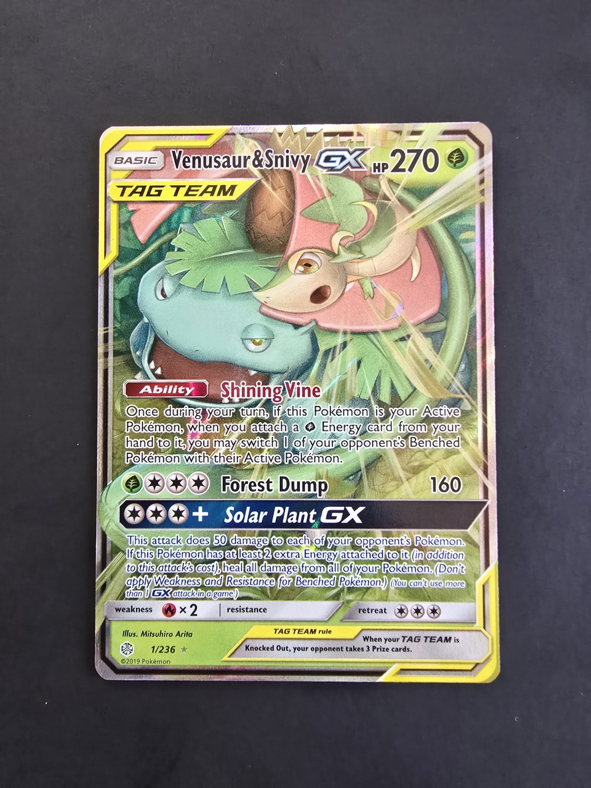 Venusaur & Snivy GX 1/236 Sm-Cosmic Eclipse Holo